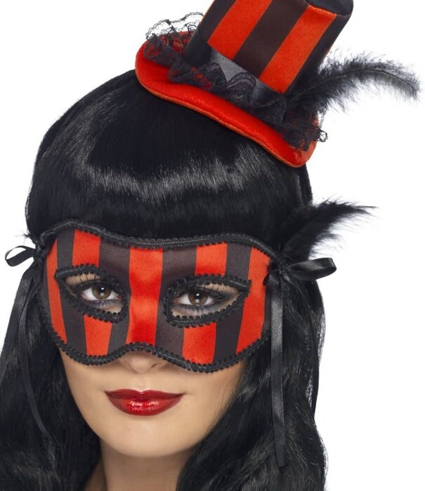 Smiffys Burlesque set eye mask with mini hat on headband red