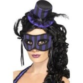 Burlesque set eye mask with mini hat on headband purple