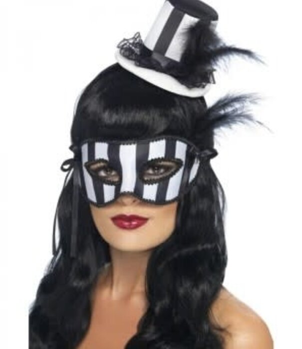 Smiffys Burlesque set oogmasker met mini hoedje op diadeem
