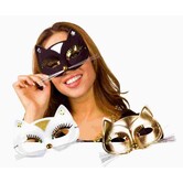 Oogmasker Kat zwart, wit of goud