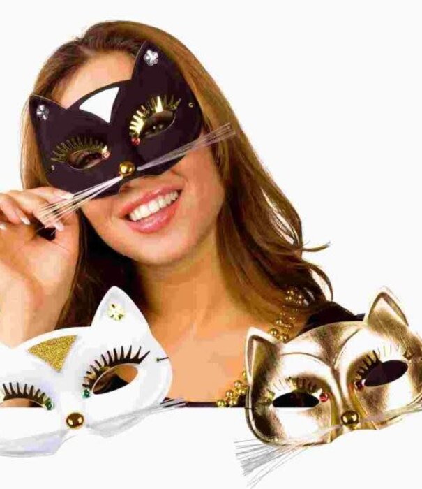 Oogmasker Kat zwart, wit of goud