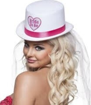 chapeau haut de forme blanc "Bride to be"