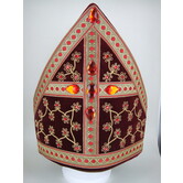 Saint Luxury Miter embroidered with red stones Bordeaux Velvet Sinterklaas