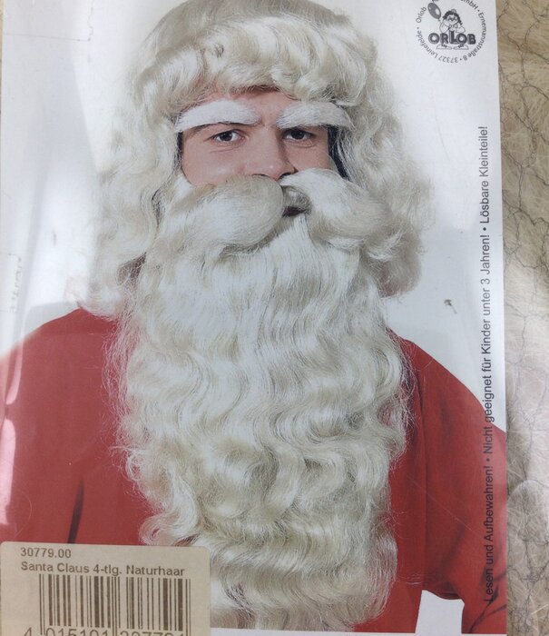 Kerstman 3 delig natuurhaar Baard & Pruik baardstel en losse snor