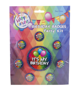 happy birthday badges party kit 8 stuks