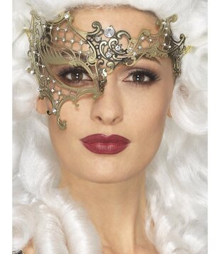 Demi-masque de nuit de luxe en métal doré