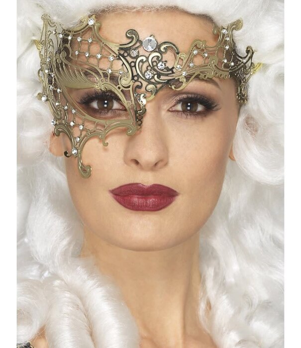 Demi-masque de nuit de luxe en métal doré
