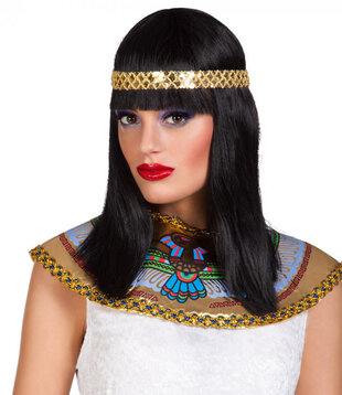 pruik cleopatra met hoofdband zwart