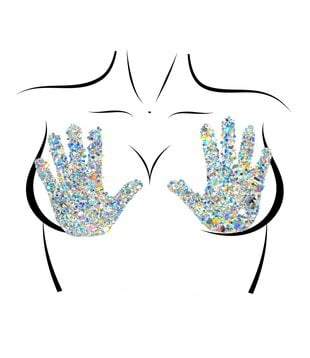 Festival body jewels nipple cover; Handsy nipple sticker silver glitter hands