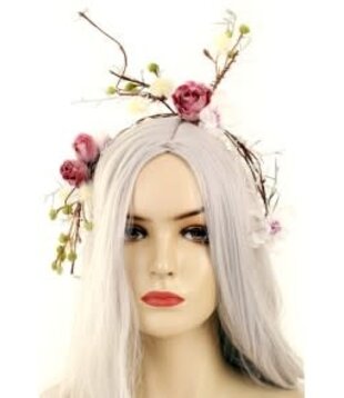 Deluxe winter-theme headband white branches flowers