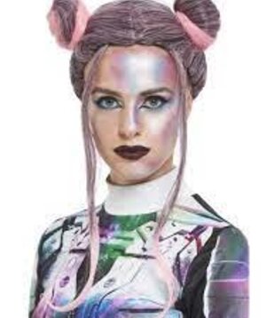 Space bun  pruik grijs