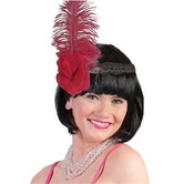 hoofdband zwart met  bloem en rode pluim