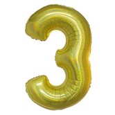 Foil balloon 40" number 3 holographic gold