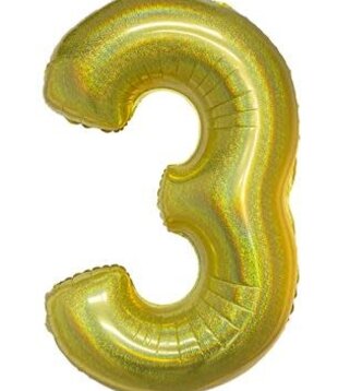 Foil balloon 40" number 3 holographic gold