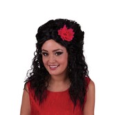 wig long black with red flower