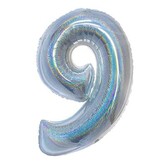 Foil balloon 40" number 9 holographic silver