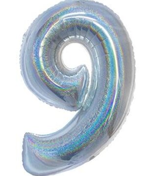Ballon en aluminium 40" numéro 9 argenté holographique