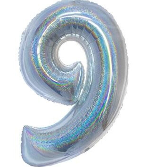 Foil balloon 40" number 9 holographic silver