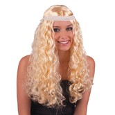 Long, curly blonde wig with cords