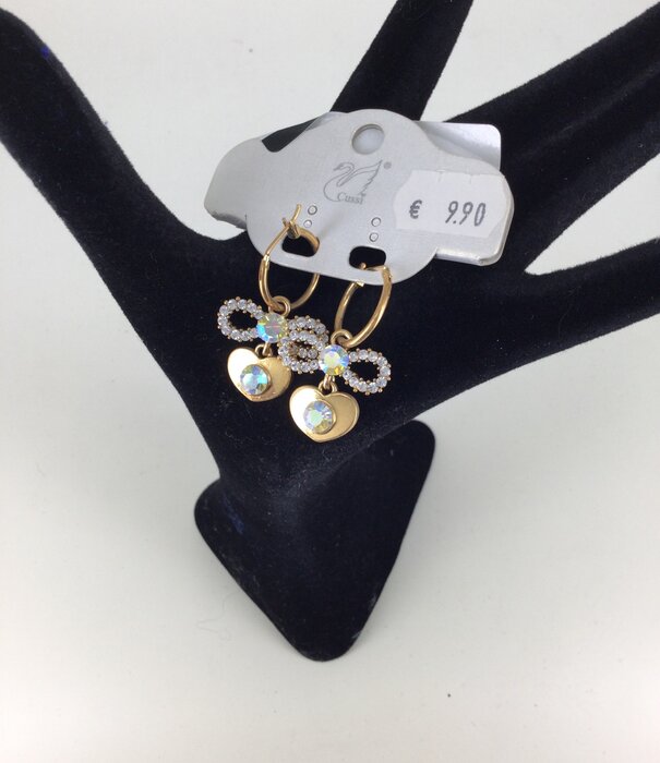 earrings rhinestone bow/heart gold
