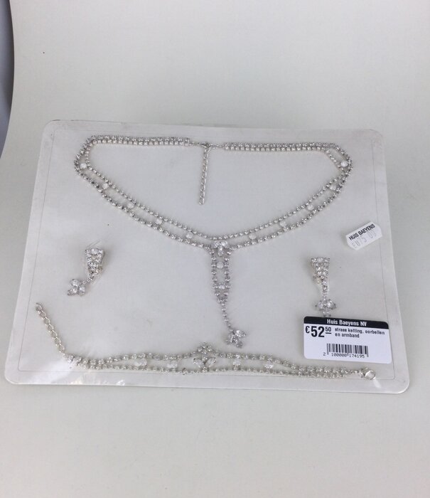 collier, boucles d'oreilles et bracelet en strass