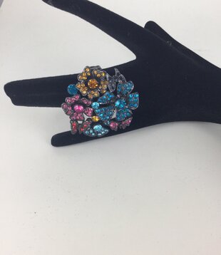 bague fleurs strass (extensible)