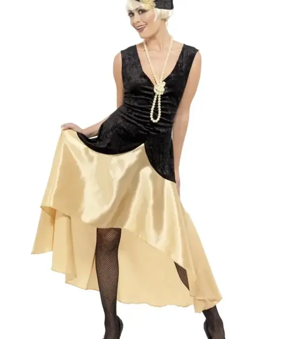 20's great Gatsby jurk, hoofddeksel en parelketting