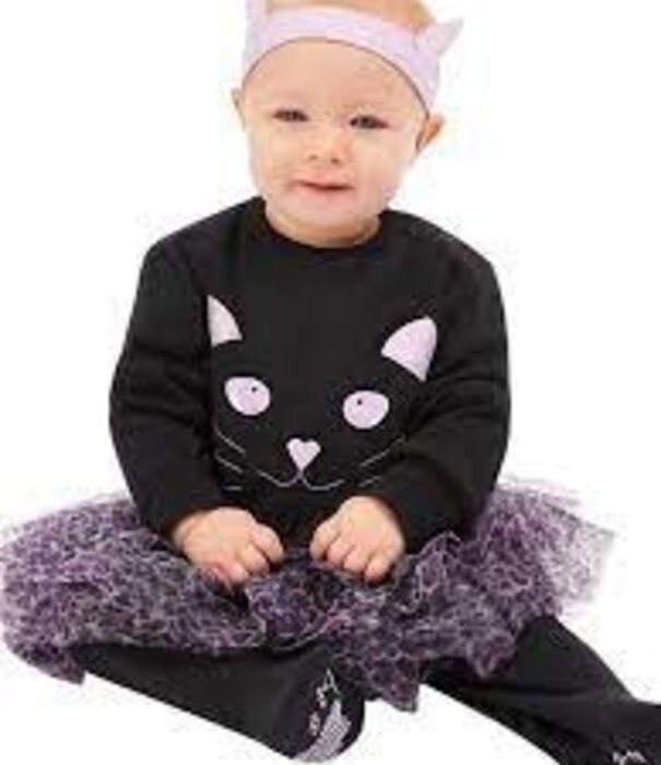 Babypakje halloween zwarte poes met hoofdband