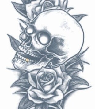 tattoo gevangenis / doodshoofd rozen