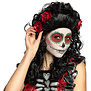 Perruque Catrina noire avec roses