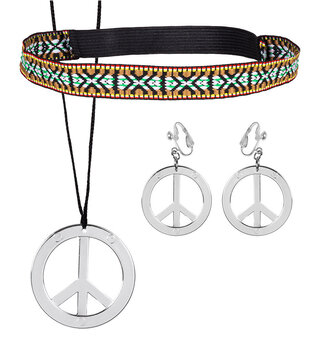 Set Hippie (hoofdband, oorbellen en ketting)