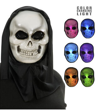 Hooded skull mask with multicolor light