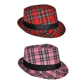 chapeau à carreaux 2 couleurs rose ou rouge