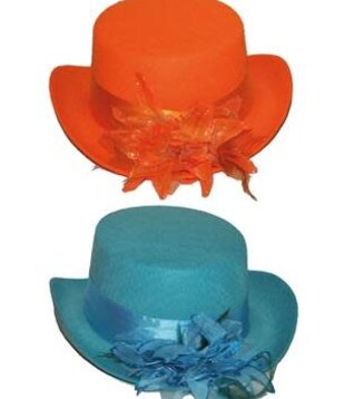 chapeau avec fleur bleu ou orange