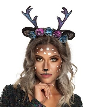 dark glitter reindeer headband with flowers