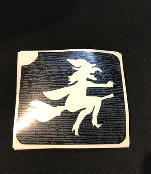 stencil self-adhesive witch on broom