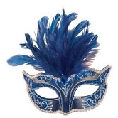 Venetiaans masker pluimen blauw