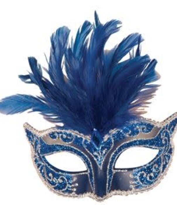 Venetiaans masker pluimen blauw
