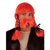 Perruque Obélix avec moustache orange
