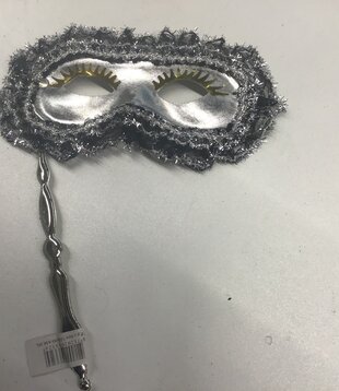 Mask on a stick, golden eyelashes