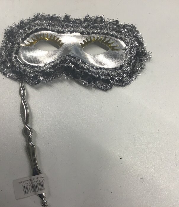 Mask on a stick, golden eyelashes