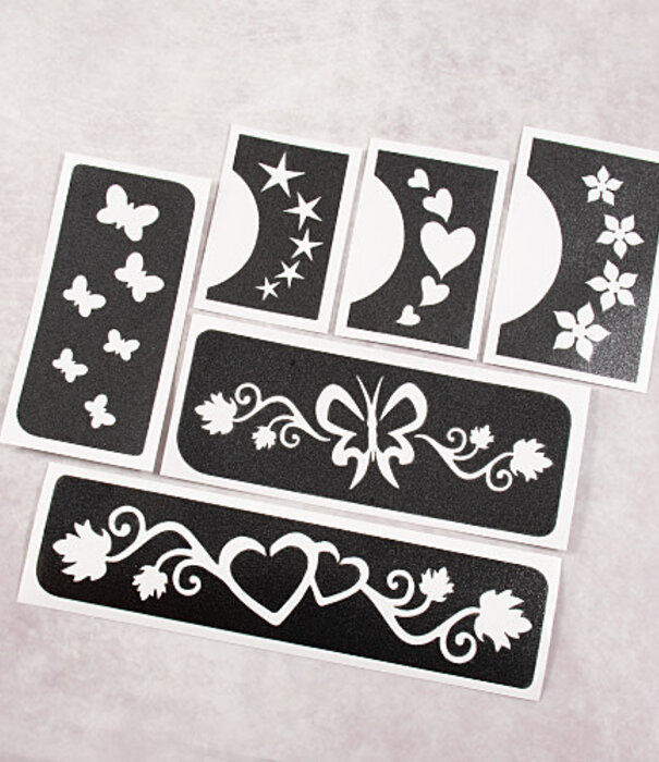 Set de pochoirs de tatouage temporaire/stencils glitter tattoos FESTIVAL 1