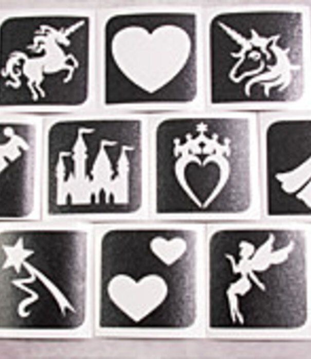 Temporary tattoo stencil set/ sjablonen glitter tattoos  Prinses