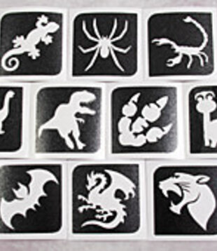 Temporary tattoo stencil set/ sjablonen glitter tattoos Set Dino