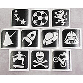 Set de pochoirs pour tatouages temporaires/stencils paillettes Sport/Espace