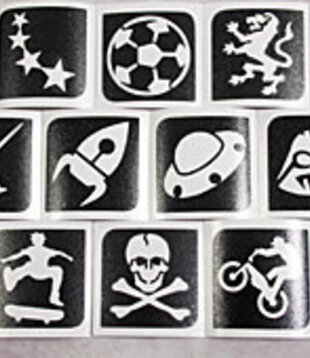 Temporary tattoo stencil set/ sjablonen glitter tattoos  Sport/Space