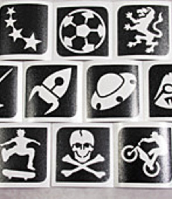 Temporary tattoo stencil set/ sjablonen glitter tattoos  Sport/Space
