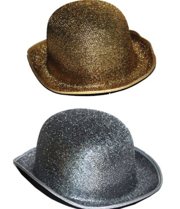 Funny Fashion Chapeau melon à paillettes argent et or