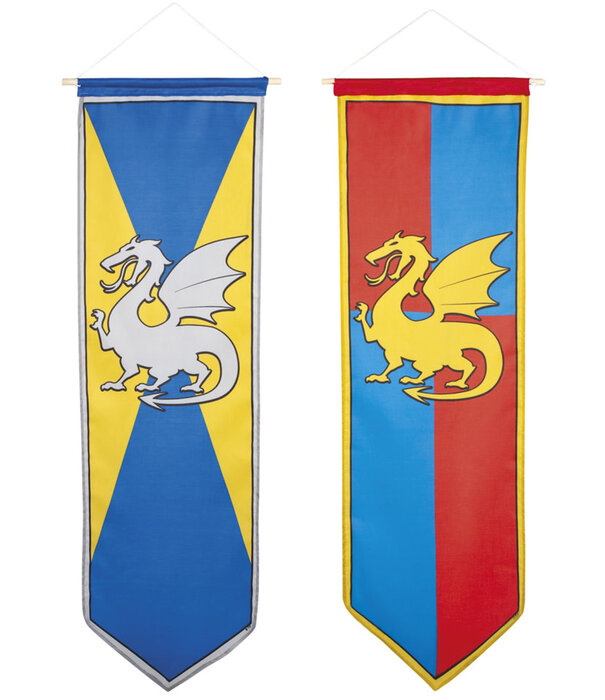 Banner ridder en draak (1stuk rood/blauw OF blauw/geel)