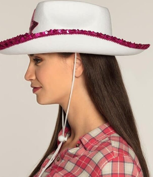 Hat white pink rodeo star